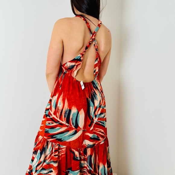 New Anthropologie Open Cross Back Tiered Dress - Picture 5 of 9